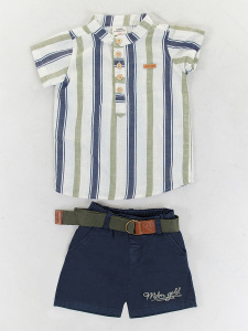Erkek Bebek 3'lü Takım Gömlek Şort Kemer Takım - Midimod