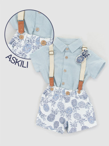 Erkek Bebek Bayramlık 3'lü Takım Gömlek Şort Askı Takım - Midimod