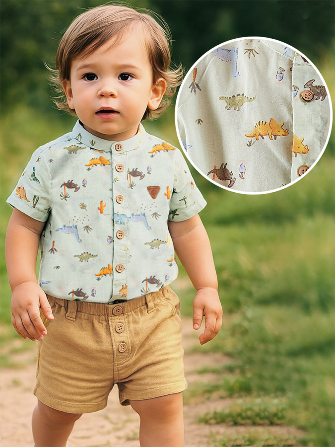 Erkek Bebek Bayramlık Gömlek Müslin Şort Takım - 1