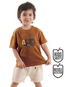 Kamp Arabalı Erkek Bebek Çocuk Yazlık Müslin Şort T-shirt Takım - Denokids