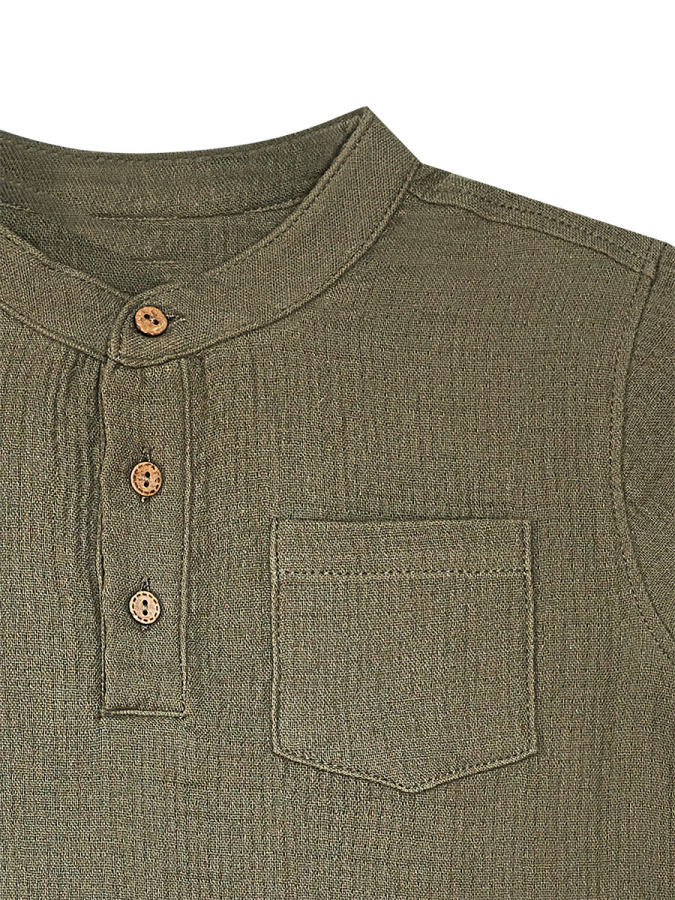 Erkek Bebek Çocuk Yeşil Yazlık Müslin Çizgili Şort Gömlek Takım - 9