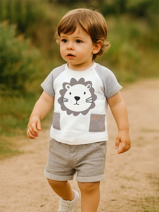 Erkek Bebek Müslin T-shirt Şort Takım - 1