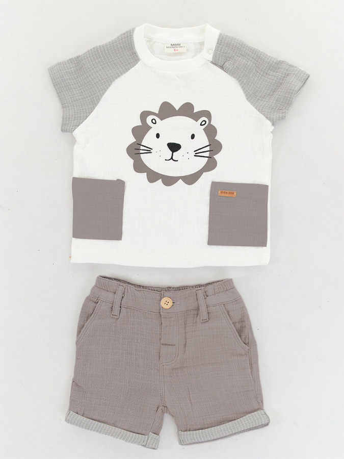 Erkek Bebek Müslin T-shirt Şort Takım - 3