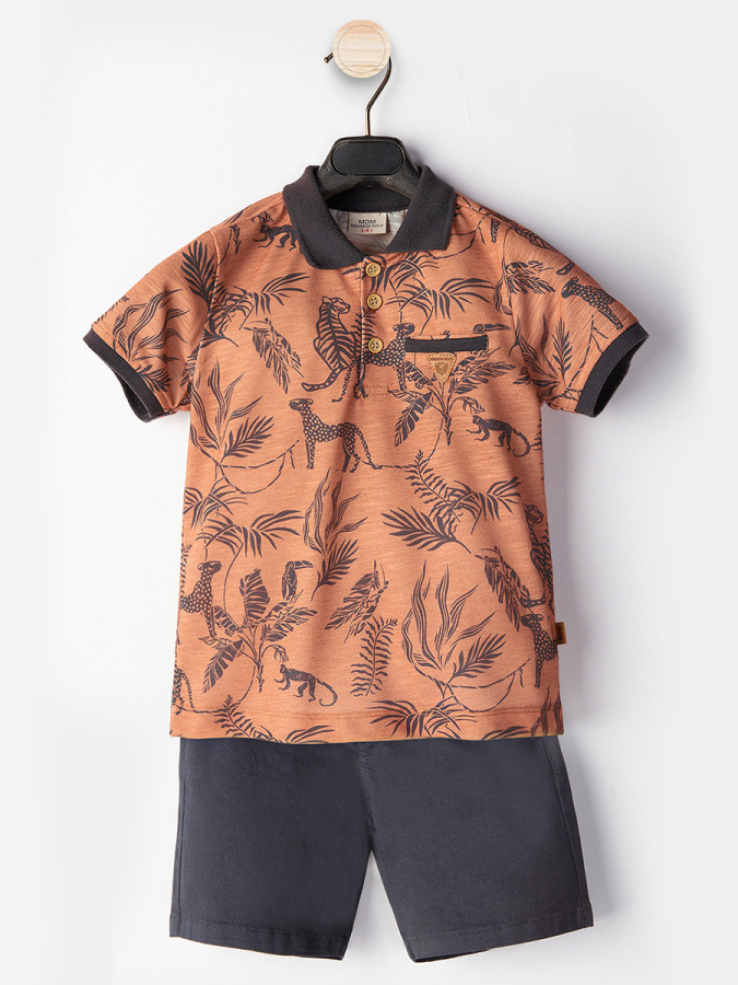 Erkek Çocuk 3'li Takım Polo Yaka T-shirt Şort Kemer Takım - 3