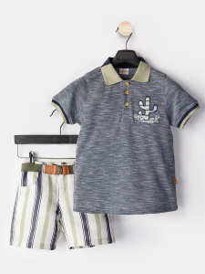 Erkek Çocuk 3'lü Takım Polo Yaka T-shirt Şort Kemer Takım - 3