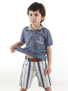 Erkek Çocuk 3'lü Takım Polo Yaka T-shirt Şort Kemer Takım - 4