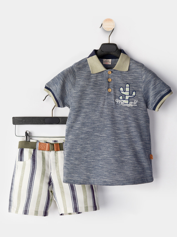 Erkek Çocuk 3'lü Takım Polo Yaka T-shirt Şort Kemer Takım - 3