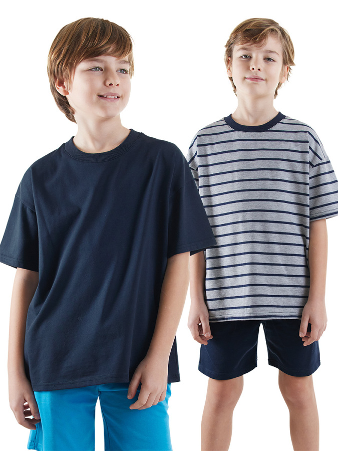 Erkek Çocuk Basic Oversize 2'li T-shirt Takım - 1
