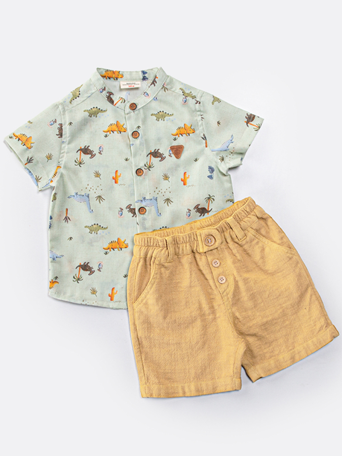 Erkek Çocuk Bayramlık Gömlek Müslin Şort Takım - 3