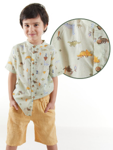 Erkek Çocuk Bayramlık Gömlek Müslin Şort Takım - Midimod