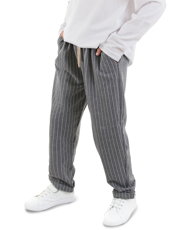 Erkek Çocuk Çizgili Gri Pantolon - 1