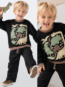 Erkek Çocuk Eşofman Takım %100 Pamuk Dinozor Baskılı Kışlık (2-8 Yaş) - Denokids