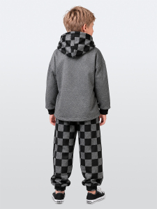 Erkek Çocuk Eşofman Takım Damalı Kalın Kapüşonlü Sweatshirt Eşofman Altı - 2