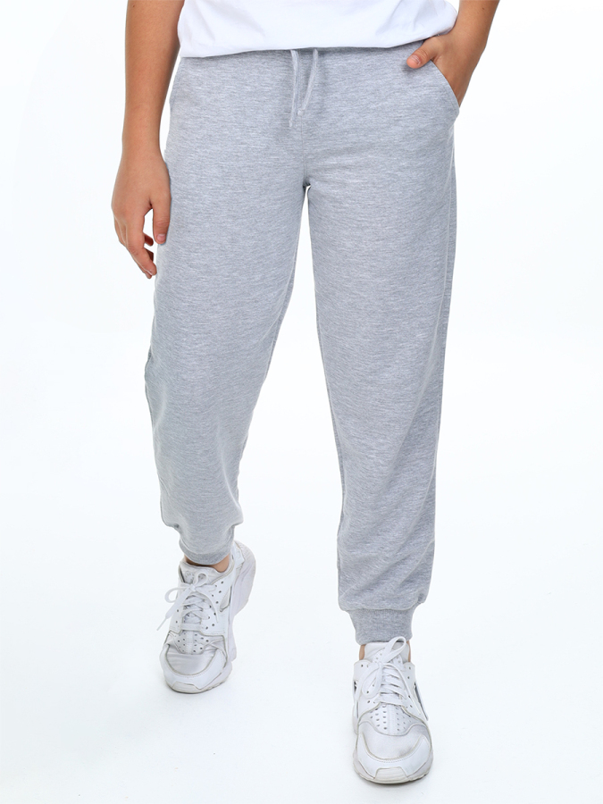 Unisex Kız Erkek Çocuk Gri Melanj Basic Eşofman Altı - 1