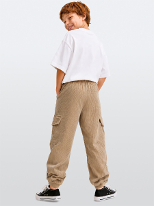 Erkek Çocuk Jogger Pantolon Cepli Fitilli Kadife %100 Pamuk Bej Kışlık (5-10 Yaş) - 2