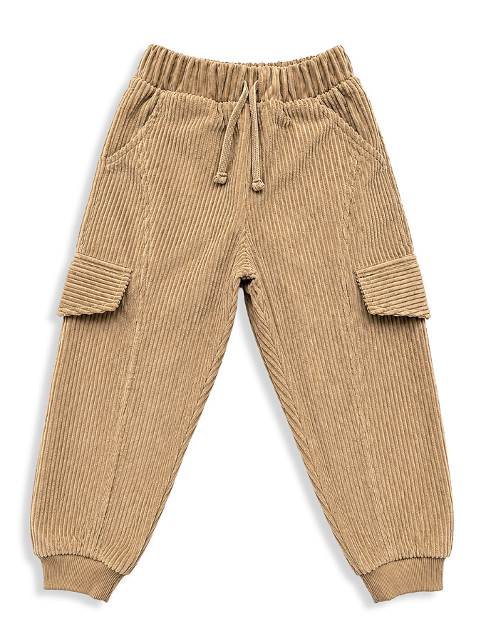 Erkek Çocuk Jogger Pantolon Cepli Fitilli Kadife %100 Pamuk Bej Kışlık (5-10 Yaş) - 4