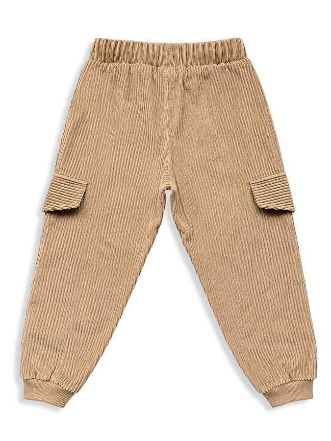 Erkek Çocuk Jogger Pantolon Cepli Fitilli Kadife %100 Pamuk Bej Kışlık (5-10 Yaş) - 5