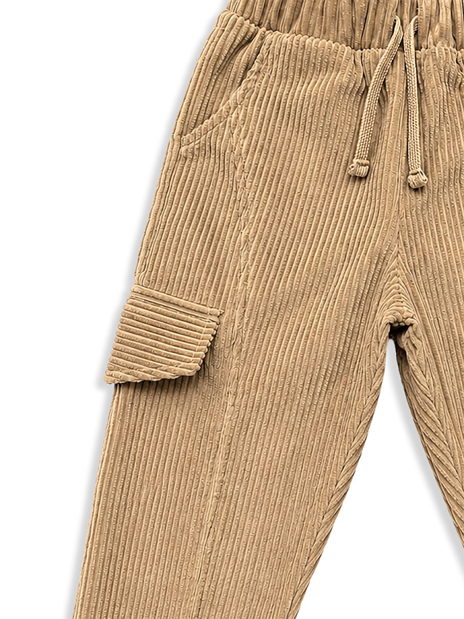 Erkek Çocuk Jogger Pantolon Cepli Fitilli Kadife %100 Pamuk Bej Kışlık (5-10 Yaş) - 8