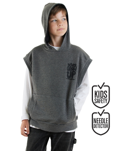 Erkek Çocuk Kapüşonlu Kolsuz Gri Sweatshirt - Denokids
