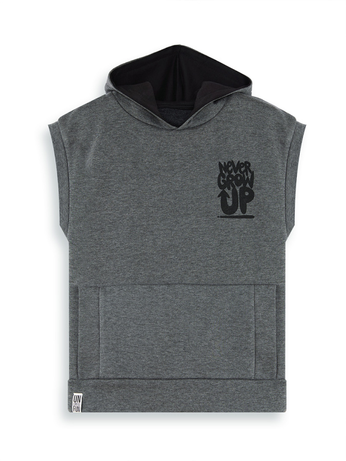Erkek Çocuk Slogan Baskılı Gri Kapüşonlu Kolsuz Sweatshirt 6-11 Yaş - 3