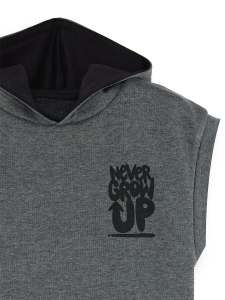 Erkek Çocuk Slogan Baskılı Gri Kapüşonlu Kolsuz Sweatshirt 6-11 Yaş - 5