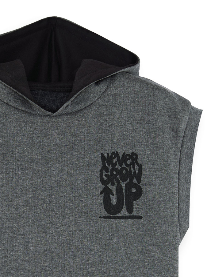 Erkek Çocuk Slogan Baskılı Gri Kapüşonlu Kolsuz Sweatshirt 6-11 Yaş - 5