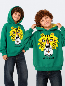 Erkek Çocuk Kapüşonlu Sweatshirt Kaplan Baskılı Oversize (3-8 Yaş) - Denokids