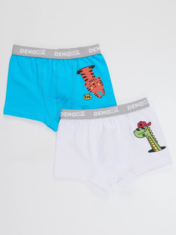 Erkek Çocuk Mavi-Beyaz 2 Adet Boxer Takım - 1