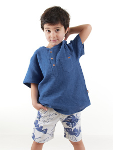 Erkek Çocuk Müslin Gömlek Gabardin Şort Takım - Midimod