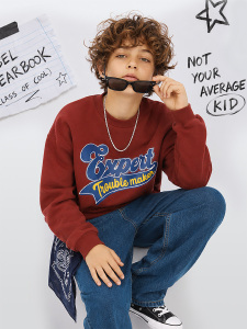 Erkek Çocuk Oversize Bordo Sweatshirt – Kolej Okul Tarzı (6-11 Yaş) - Denokids