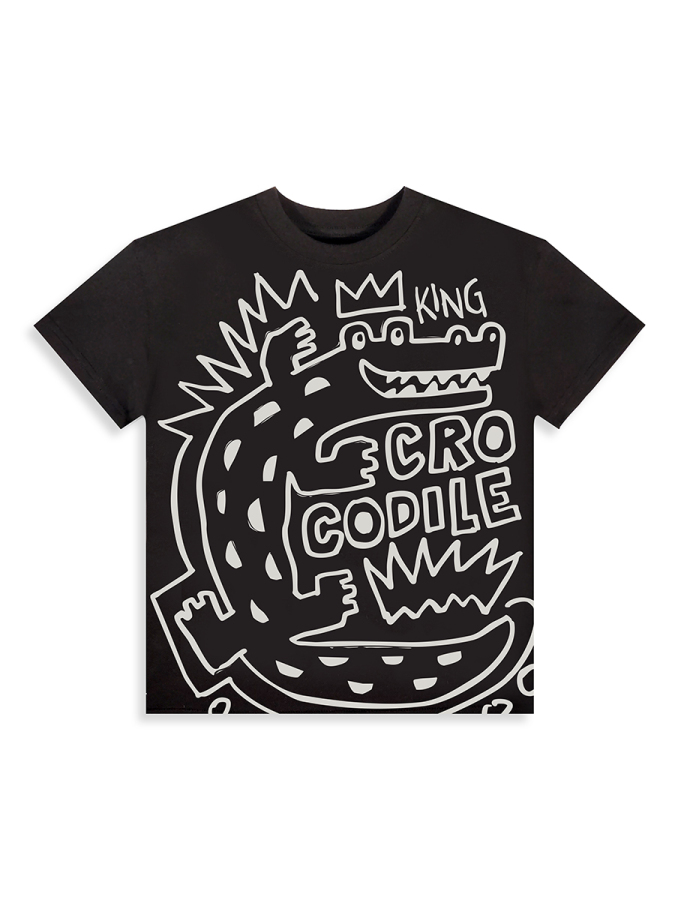 Erkek Çocuk Takım Croco Siyah T-Shirt Ve Çizgili Keten Görünümlü Yazlık Şort - 6