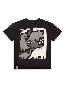 Erkek Çocuk Takım Dino Pamuk T-Shirt Ve Çizgili Keten Görünümlü Yazlık Şort - 6