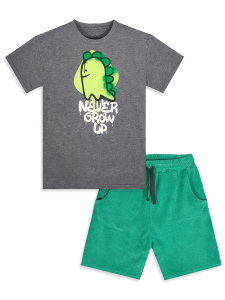Erkek Çocuk Takım Dinozor Baskılı T-Shirt Havlu Şort İkili Takım Yazlık 4-8 Yaş - 4