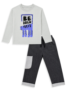 Erkek Çocuk Takım Kaplan Baskılı %100 Pamuk T-shirt - Denim Kargo Pantolon (3-8 Yaş) - 4
