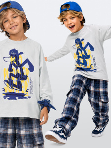 Erkek Çocuk Takım Ördek Baskılı %100 Pamuk T-shirt - Ekose Dokuma Pantolon (6-11 Yaş) - Denokids