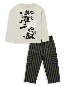 Erkek Çocuk Takım Oversize Tişört - Çizgili Dokuma Gabardin Pantolon (5-10 Yaş) - 4