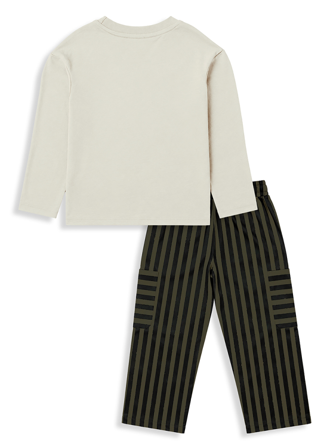 Erkek Çocuk Takım Oversize Tişört - Çizgili Dokuma Gabardin Pantolon (5-10 Yaş) - 5