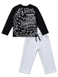 Erkek Çocuk Takım Timsah Baskılı T-shirt ve Kalın Eşofman Altı - Oversize (5-11 Yaş) - 4