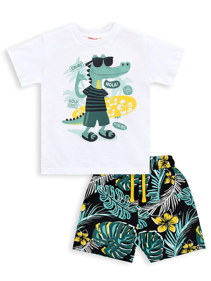 Erkek Çocuk Takım Timsah Hawaii Baskılı T-Shirt Şort İkili Takım Yazlık 2-8 Yaş - 4