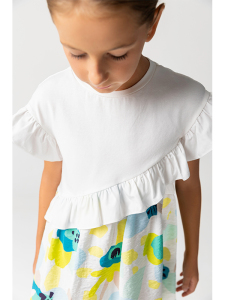 Eteği Çiçekli Yarım Kol Kız Çocuk Elbise - 3