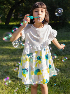 Eteği Çiçekli Yarım Kol Kız Çocuk Elbise - 4