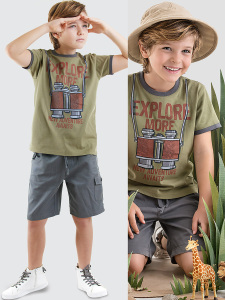 Explore Erkek Çocuk T-shirt Gabardin Şort Takım - Denokids