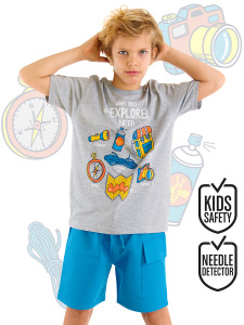 Explorer Kamp Temalı Erkek Çocuk Yazlık T-shirt Kargo Cepli Şort Takım - MSHB&G