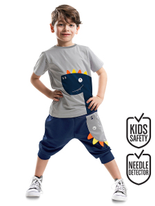 Fermuar Dino Erkek Çocuk Yazlık T-shirt Kapri Şort Takım - Denokids