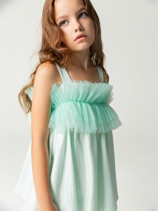 Fırfır Göğüs Detaylı Askılı Kız Çocuk Elbise - 2