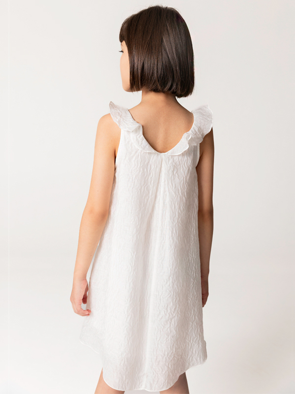 Fırfırlı Beyaz Kolsuz Kız Çocuk Elbise - 2