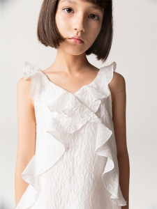 Fırfırlı Beyaz Kolsuz Kız Çocuk Elbise - 3