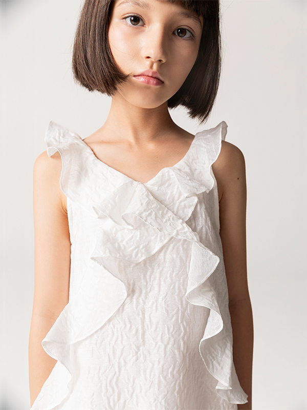 Fırfırlı Beyaz Kolsuz Kız Çocuk Elbise - 3