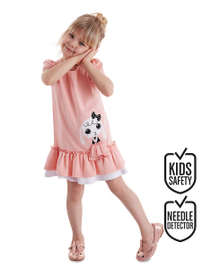 Fırfırlı Tavşan Kız Çocuk Pembe Yazlık Penye Elbise - Denokids