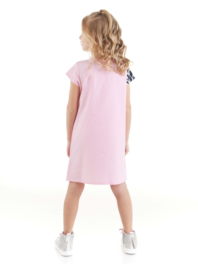 Fırfırlı Zebra Kız Çocuk Pembe Yazlık Elbise - 2